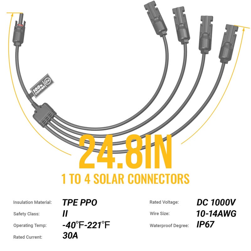 BougeRV Solar Y Branch Connectors Extra Long Solar Panel Parallel Connectors 1 to 4 Solar Cable Wire Plug Tool Kit (M/FFFF and F/MMMM) - Image 4